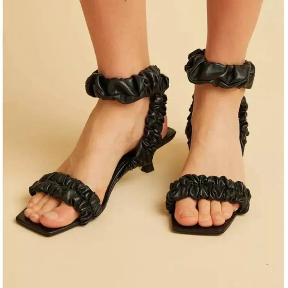 Khaite Lexington Black Ruched Leather Kitten-Heel Sandals (two different sizes) - Picture 2 of 16